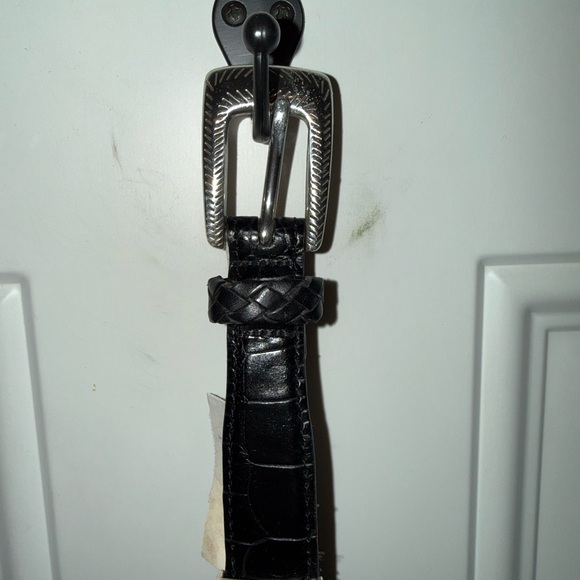 Brighton Black Leather Belt with Silver Buckle and animal print patchwork. - Picture 5 of 7